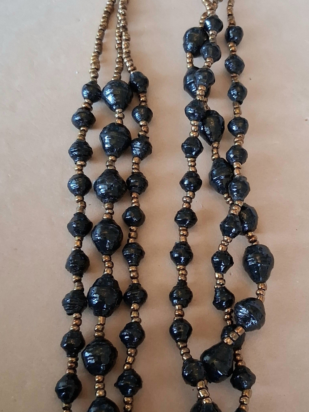 Long Layered Teng Yue Triple Strand Paper Bead Necklace